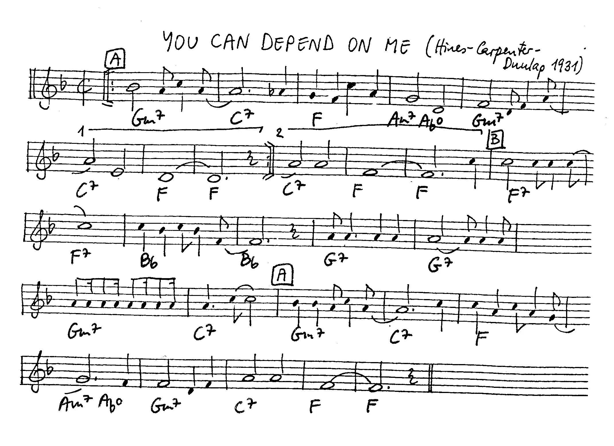 you can depend on me free jazz leadsheet - Courtesy of the Jungle Jazz Band